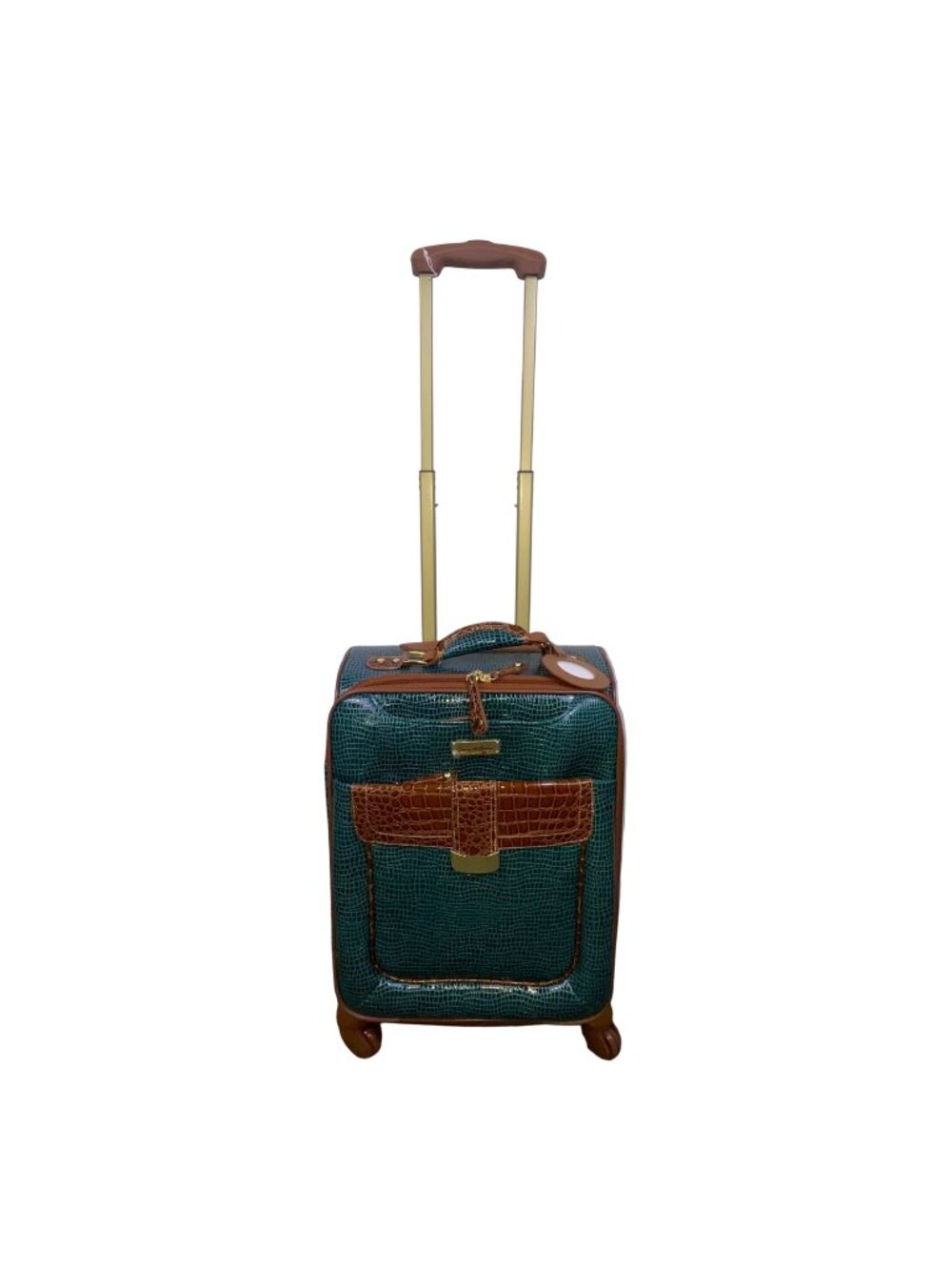 Samantha Brown Unisex Teal & Brown Faux Croc-Embossed Spinner Carry-On Luggage